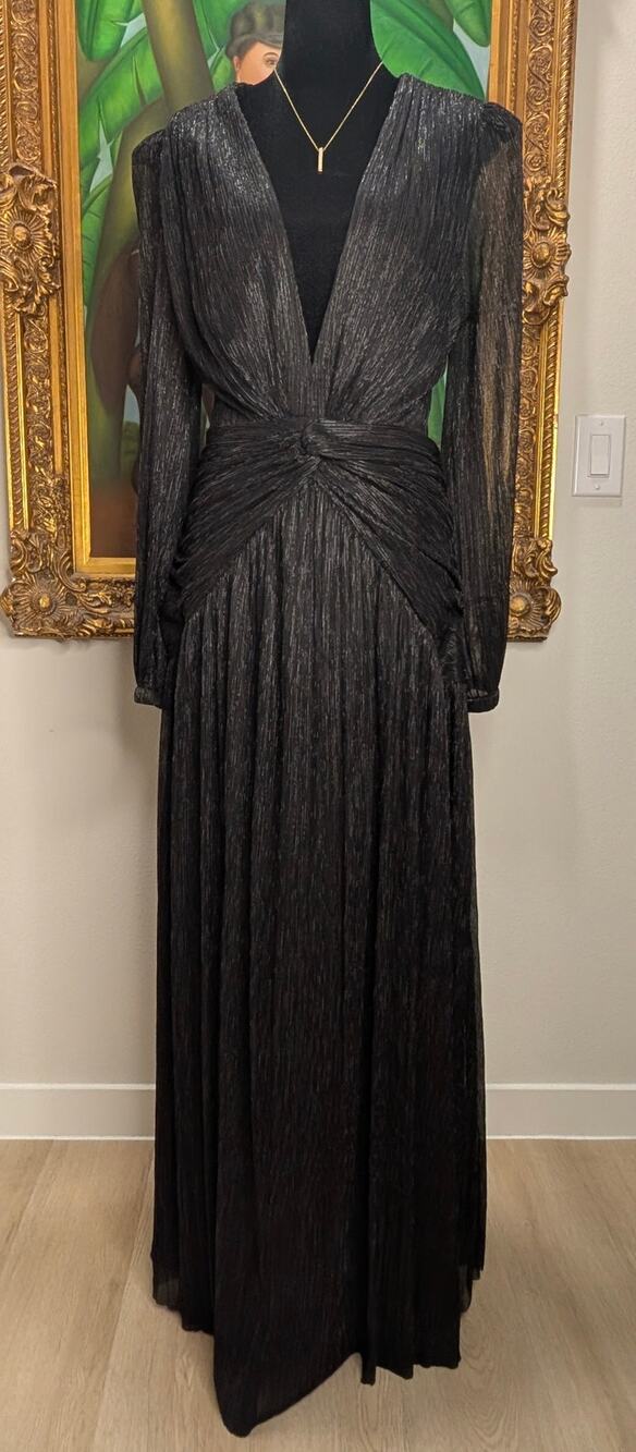Gianni Bini Hazel Black Metallic Gown - Pleated Cutout Fall Formal Homecoming 12